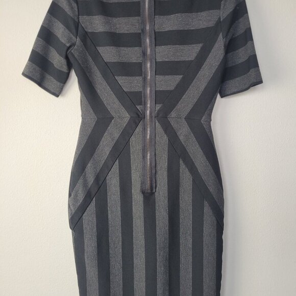 Maeve Anthropology Dress Gray Black Slimming Stripe Pencil Office Party size 6 - Picture 3 of 13